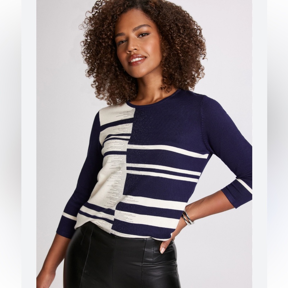 Laura Colour Block Stone Embellished Sweater Blue Pattern